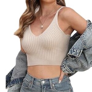 Dress Forum Cropped Tank Top Women Size Medium Neutral Beige Sweater Knit Ribbed